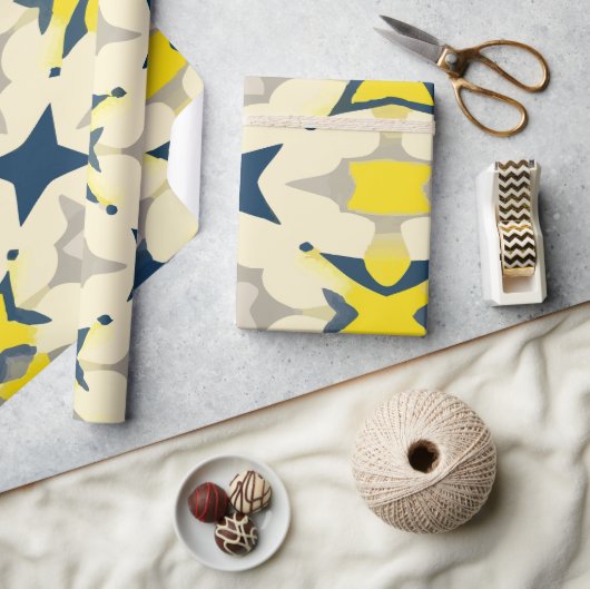 Papier Cadeau Abstract Starburst Pattern in Yellow and Blue (Artisanat)
