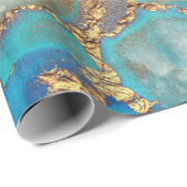 Papier Cadeau Abstract teal gold Agate Watercolor (Coin rond)