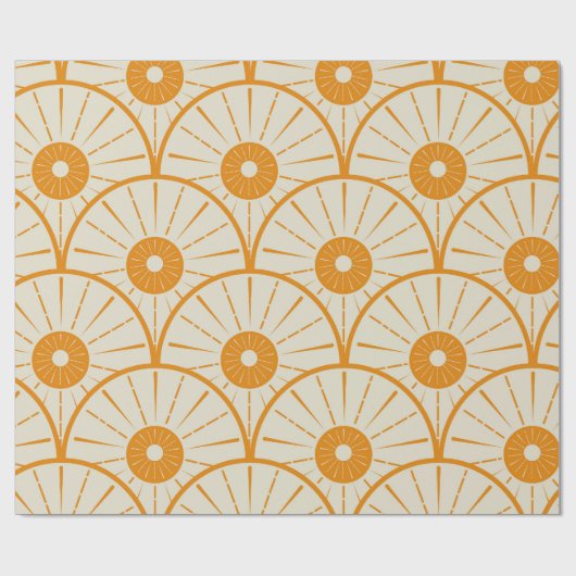 Papier Cadeau Abstrait Art Déco Sun Motif Orange (Plat)