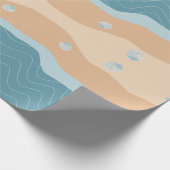 Papier Cadeau Abstrait Beach Motif Wave Lines Blue Sand Shells (Coin)