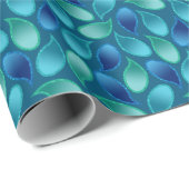 Papier Cadeau Abstrait bleu vert vert turquoise de pluie de paon (Coin rond)