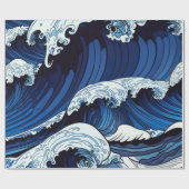 Papier Cadeau Abstrait Blue Ocean Waves Art de style japonais | (Plat)