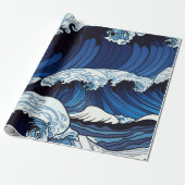 Papier Cadeau Abstrait Blue Ocean Waves Art de style japonais | (Déroulé)