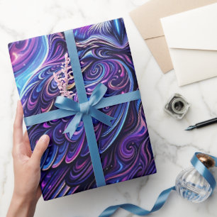 Papier cadeau abstrait chouette violet cosmique