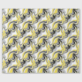 Papier Cadeau Abstrait de fluide noir, gris et jaune (Plat)