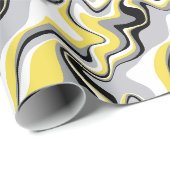 Papier Cadeau Abstrait de fluide noir, gris et jaune (Coin rond)