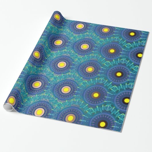 Papier Cadeau Abstrait de style Mandala bleu (Déroulé)