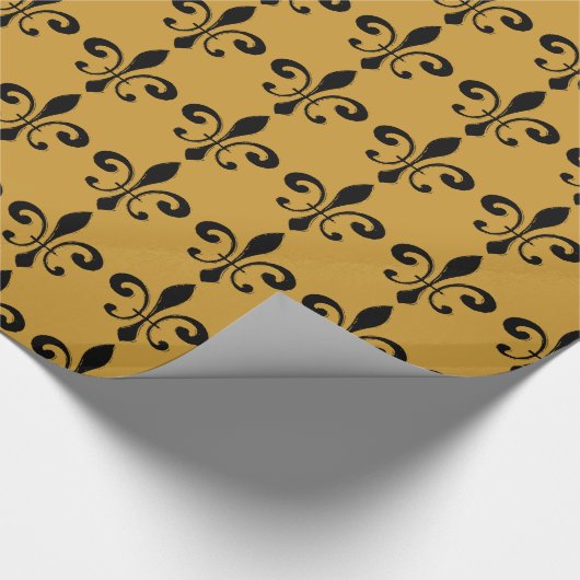 Papier Cadeau Abstrait Fleur De Lis Or Noir (Coin)