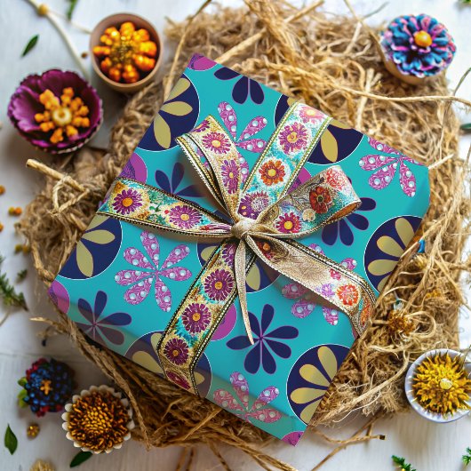 Papier Cadeau Abstrait floral brillant coloré