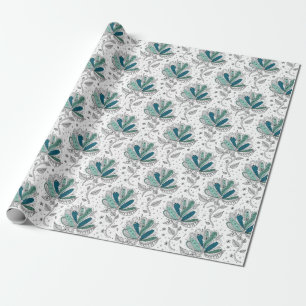 Papier Cadeau Abstrait floral de style doodle aux nuances de ver