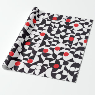 Papier Cadeau Abstrait minimaliste géométrique noir blanc et rou