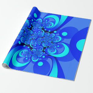 Papier Cadeau Abstrait Moderne Art Fractal aux Teintes de Bleu
