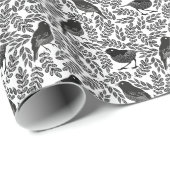 Papier Cadeau Abstrait Moderne Cute Black Birds et Feuille (Coin rond)