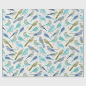 Papier Cadeau Abstrait Moderne Cute Bleu et Vert Oiseaux Wrappin (Plat)