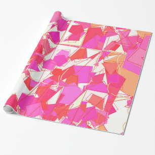 Papier Cadeau Abstrait Moderne Milieu de Siècle, Fuchsia, Orange