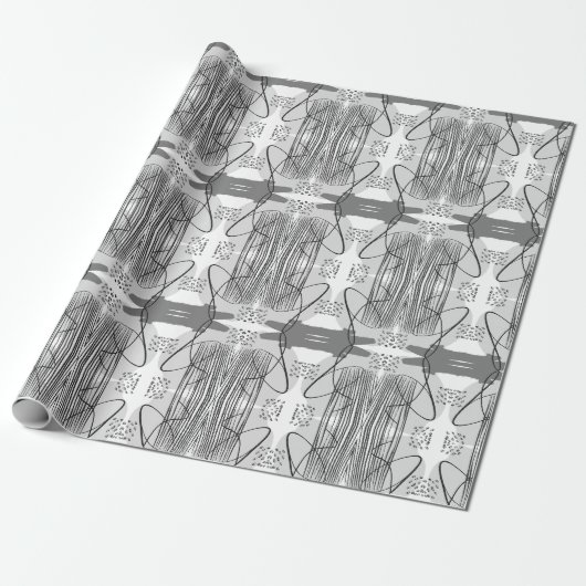 Papier Cadeau Abstrait Monotone moderne Boho noir et blanc (Déroulé)
