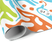 Papier Cadeau Abstrait Motif de chat Whimsical moderne animal de (Coin rond)