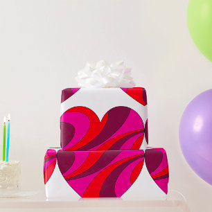 Papier Cadeau Abstrait Motif de la rotation du coeur rouge et ro