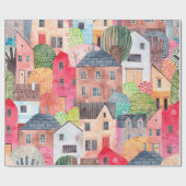 Papier Cadeau Abstrait motif sans couture avec maisons. Aquarell (Plat)