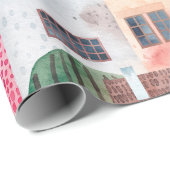 Papier Cadeau Abstrait motif sans couture avec maisons. Aquarell (Coin rond)