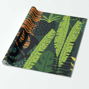 Papier Cadeau Abstrait motif sans faille avec des feuilles tropi