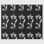 Papier Cadeau Abstrait noir blanc brillant fleurs sur noir (Plat)