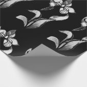 Papier Cadeau Abstrait noir blanc brillant fleurs sur noir (Coin)