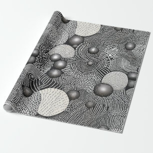 Papier Cadeau Abstrait noir et blanc Lignes fluides Géométrique