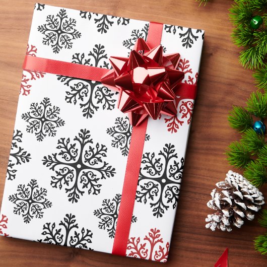 Papier Cadeau Abstrait noir et blanc Motif de flocon de neige