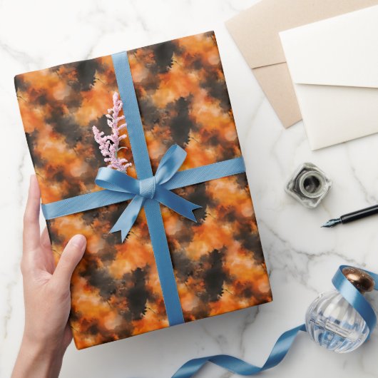 Papier Cadeau Abstrait noir et orange (Cadeaux)