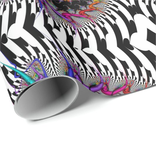 Papier Cadeau Abstrait noir fractal arc-en-ciel noir noir (Coin rond)