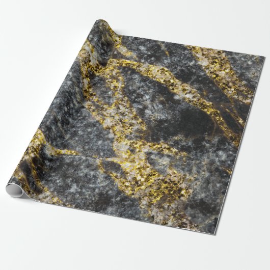 Papier Cadeau Abstrait or étincelle texture rocheuse (Déroulé)