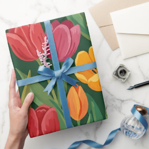 Papier cadeau abstrait papillons tulipes