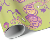 Papier Cadeau Abstrait Pastel vert et rose pâtissier floral (Coin rond)