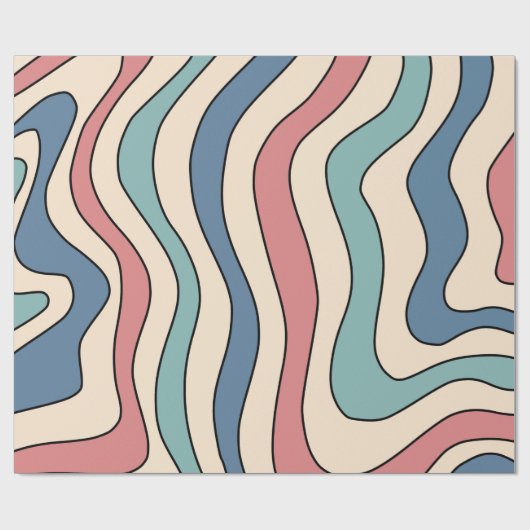 Papier Cadeau Abstrait Retro les années 70 marbre Bleu Rouge Sup (Plat)