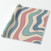 Papier Cadeau Abstrait Retro les années 70 marbre Bleu Rouge Sup (Déroulé)