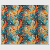 Papier Cadeau Abstrait sarcelle et orange (Plat)