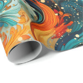 Papier Cadeau Abstrait sarcelle et orange (Coin rond)