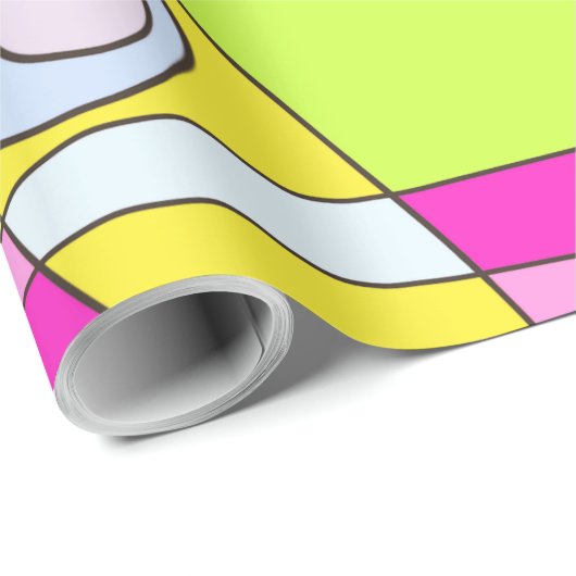 Papier Cadeau Abstrait surf Bright Pink Green Bubblegum (Coin rond)