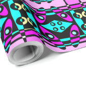 Papier Cadeau Abstrait Surf Turquoise Hot rose jaune noir (Coin rond)