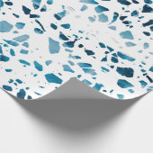 Papier Cadeau Abstrait Terrazzo Mosaic Marine et Motif bleu clai (Coin)