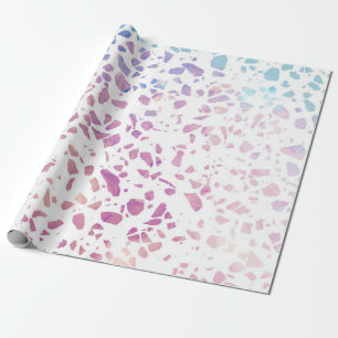 Papier Cadeau Abstrait Terrazzo Mosaic rose et Motif bleu