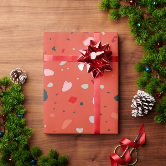 Papier Cadeau Abstrait Terrazzo rouge moderne rose vert Motif (Cadeau de vacances)