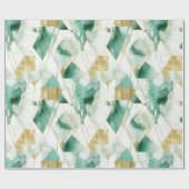 Papier Cadeau Abstrait Vert Or Blanc (Plat)
