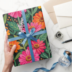 Papier cadeau abstrait zinnias papillons