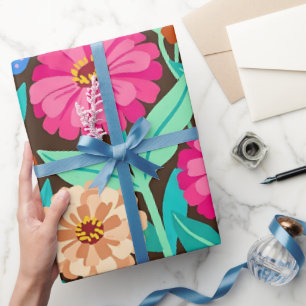 Papier cadeau abstrait Zinnias Papillons