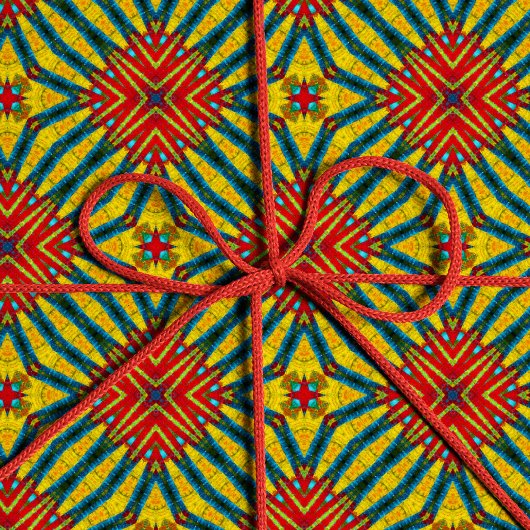 Papier Cadeau Abstraite hippie rouge jaune bleu ethnique Tribal