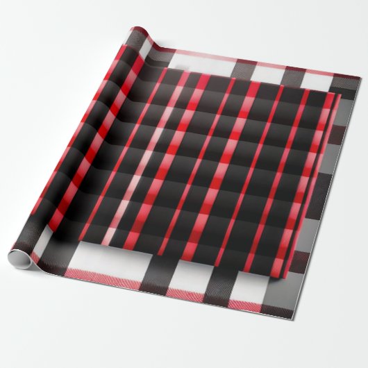 Papier Cadeau Abstraite Rouge Noir Plaid Collection moderne (Déroulé)