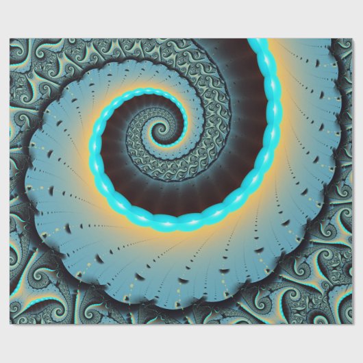 Papier Cadeau Abstraite spirale d'art fractal bleu turquoise ora (Plat)