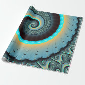 Papier Cadeau Abstraite spirale d'art fractal bleu turquoise ora (Déroulé)